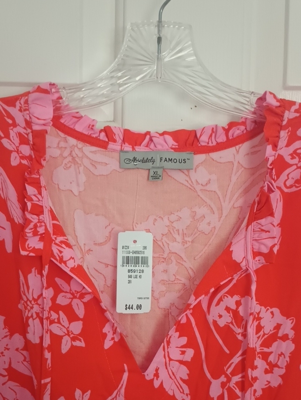 Absolutely Famous Coral and Light Pink Floral V-Neck Long Sleeve Tiered Dress - Picture 7 of 11